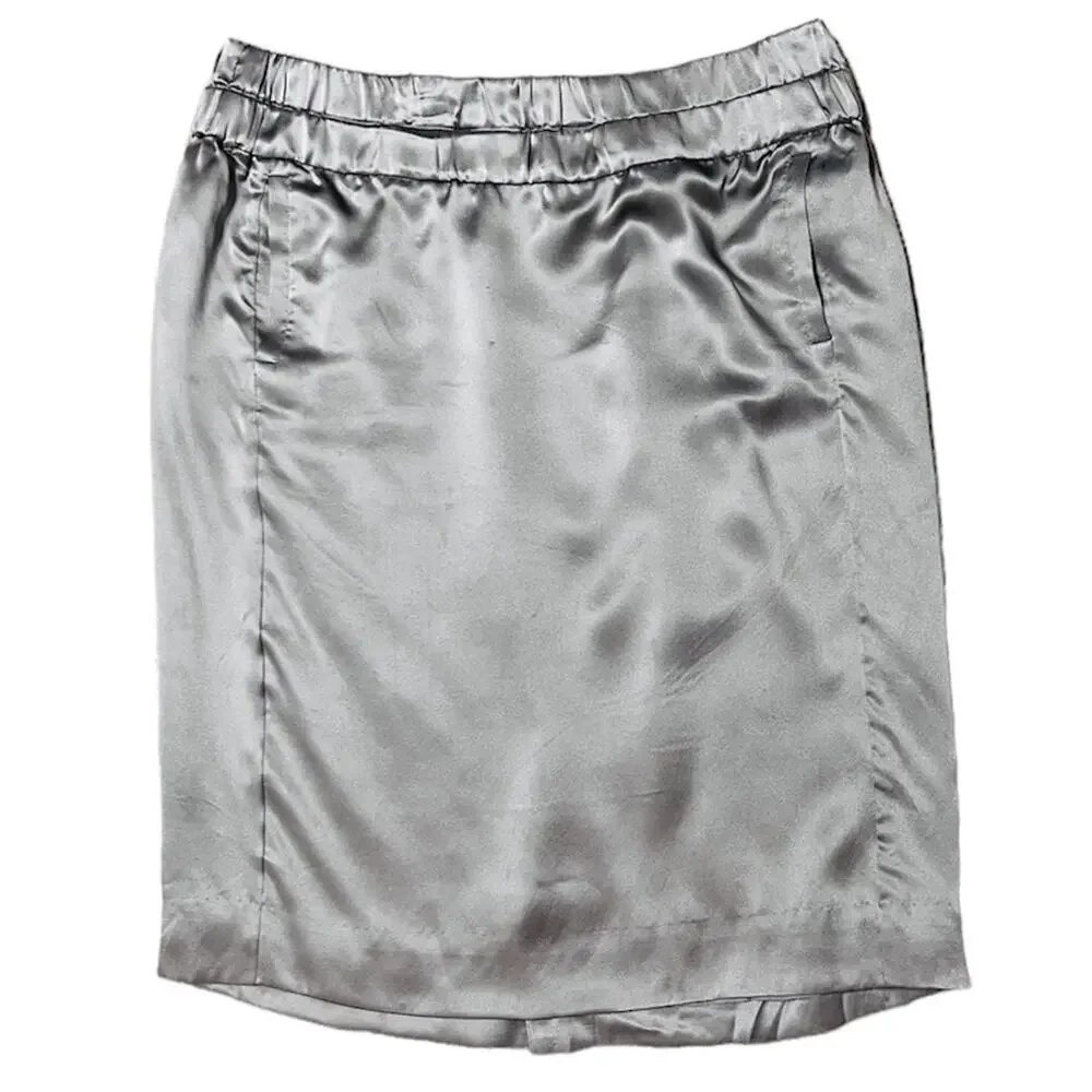 J.Crew High Waist 100% Silk Pencil Skirt Welt Pockets Silver Gray Size 10